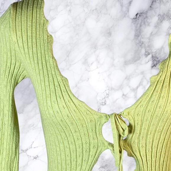 BDG URBAN OUTFITTERS Noori Lettuce Trim Tie Front Top In Lime - Picture 4 of 12